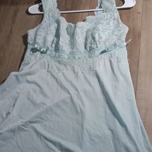 Blue Lace Trim Chemise with V-Neckline